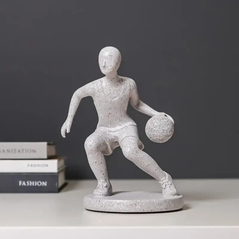 Abstract sports player sculpture set grey & white living room decor
