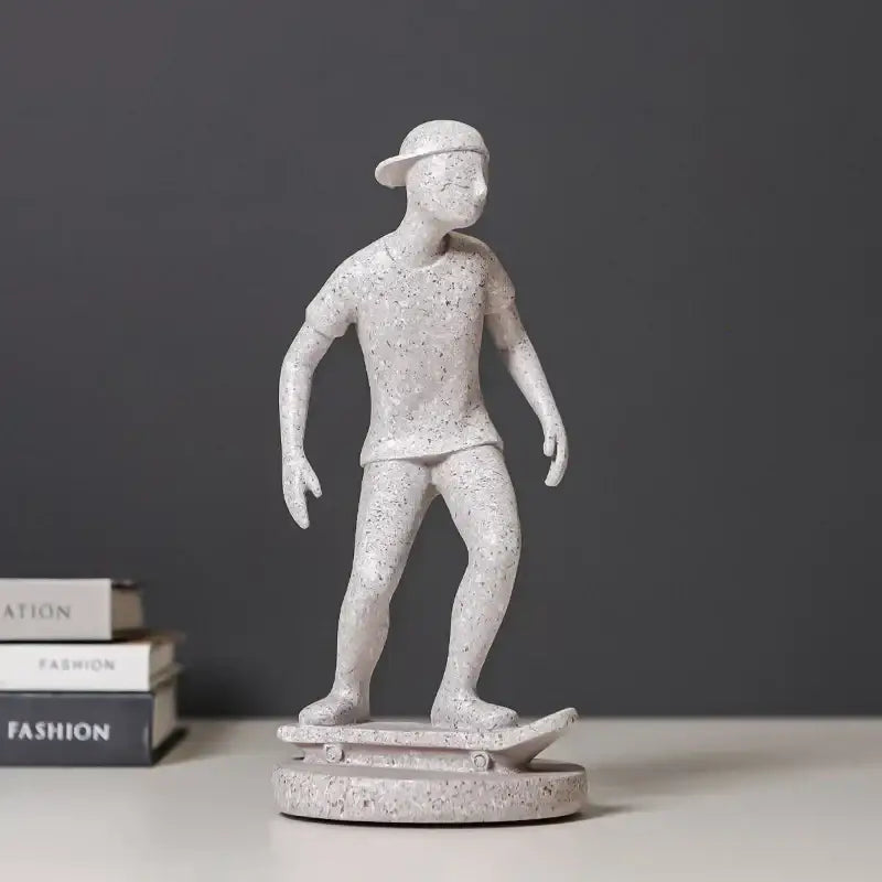 Abstract sports player sculpture set grey & white living room decor