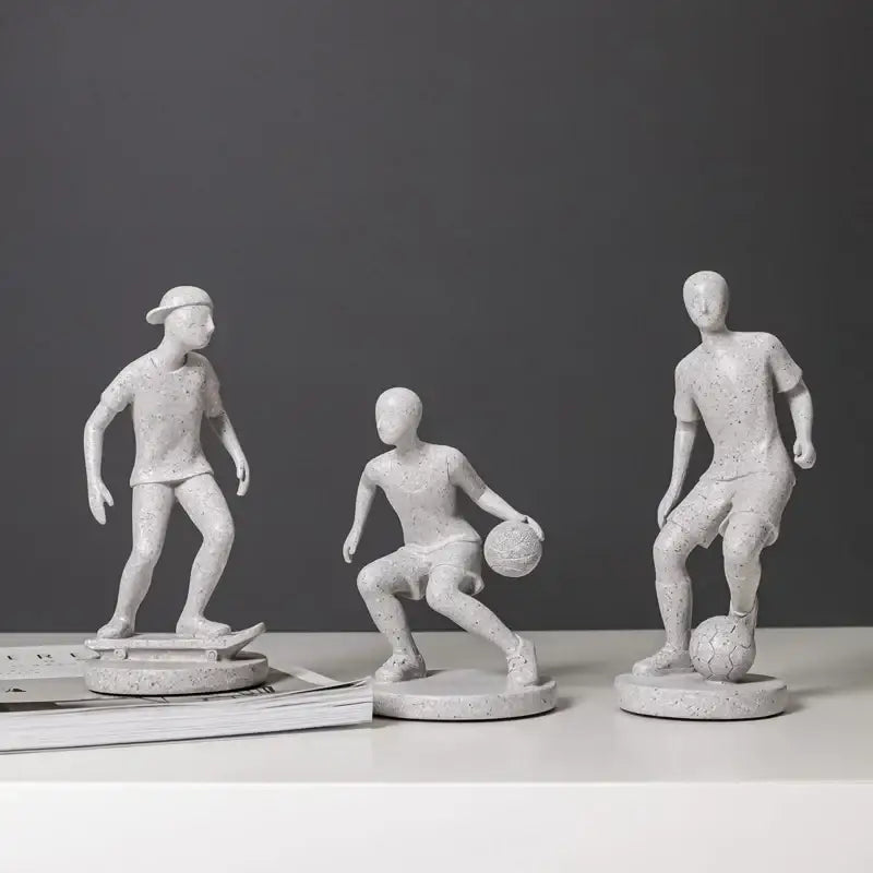 Abstract sports player sculpture set grey & white living room decor