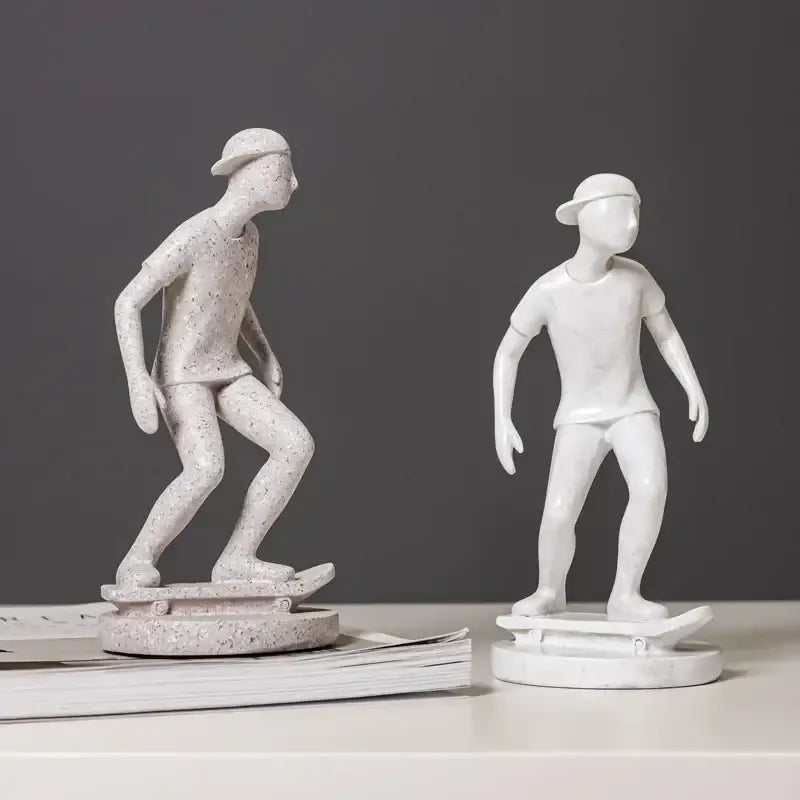 Abstract sports player sculpture set grey & white living room decor