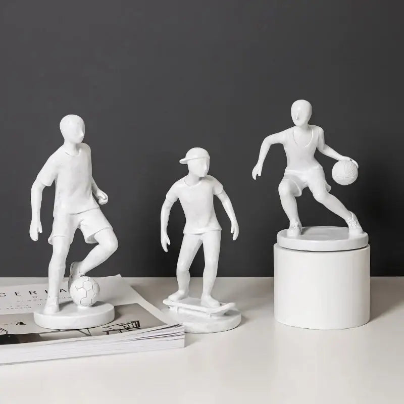Abstract sports player sculpture set grey & white living room decor