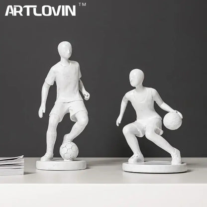 Abstract sports player sculpture set grey & white living room decor