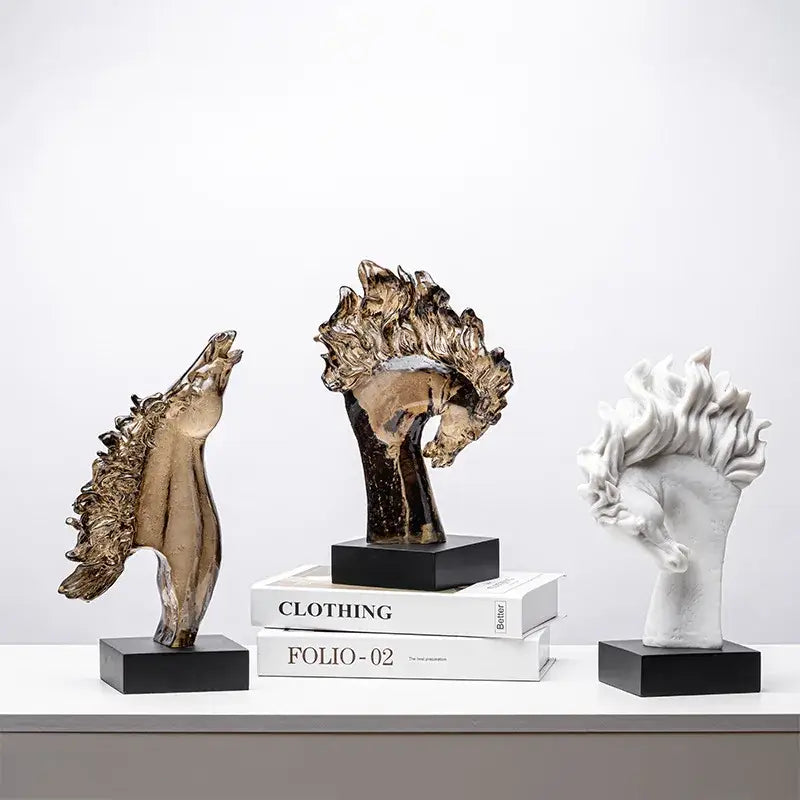Abstract translucent horse head statue resin figurine living room decor