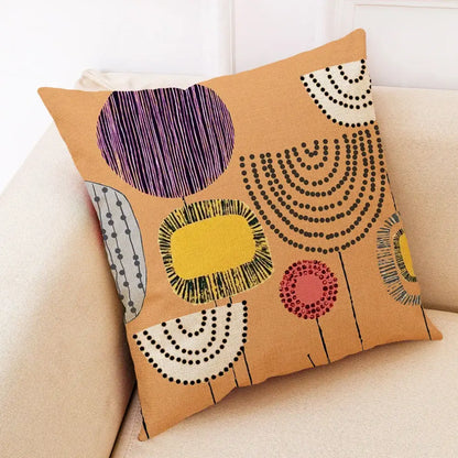 Abstract tree flower embroidered beige pillow cover living room