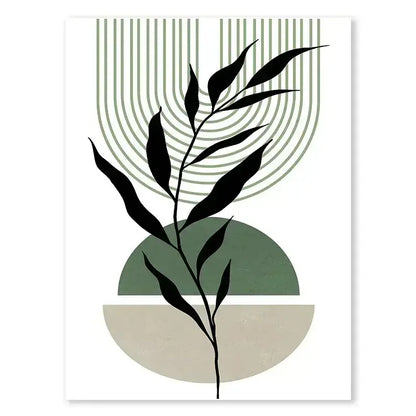 Modern abstract green & black botanical wall art set living room