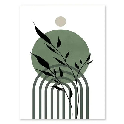 Modern abstract green & black botanical wall art set living room