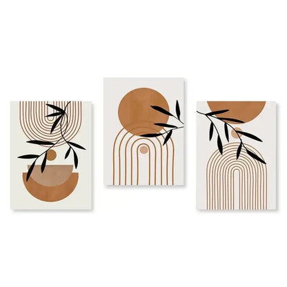 Modern abstract green & black botanical wall art set living room