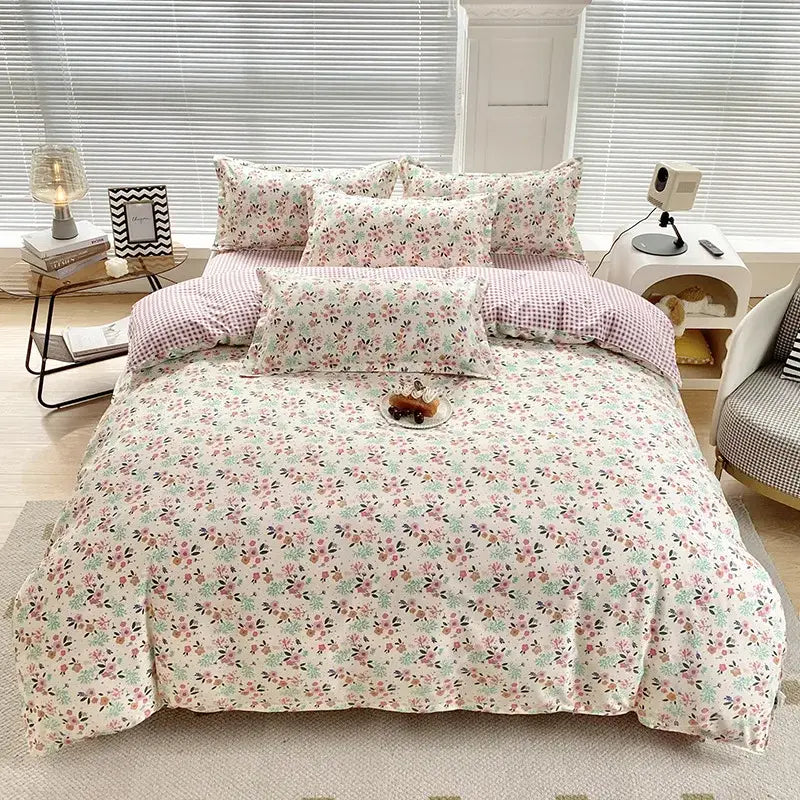 Abstract watercolor pastel green & yellow cute pattern duvet cover bedroom set