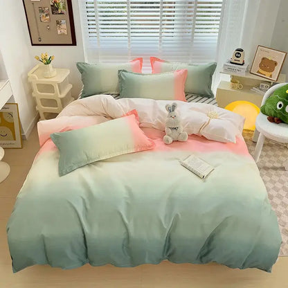 Abstract watercolor pastel green & yellow cute pattern duvet cover bedroom set