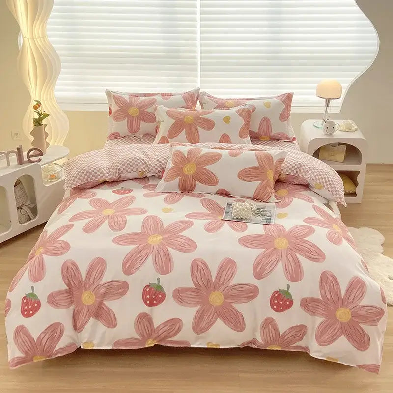 Abstract watercolor pastel green & yellow cute pattern duvet cover bedroom set