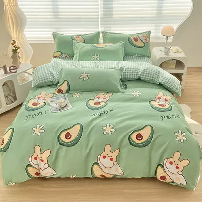 Abstract watercolor pastel green & yellow cute pattern duvet cover bedroom set