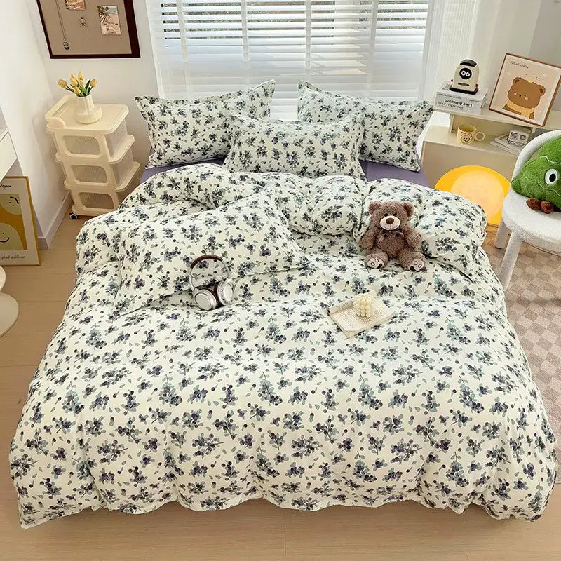 Abstract watercolor pastel green & yellow cute pattern duvet cover bedroom set