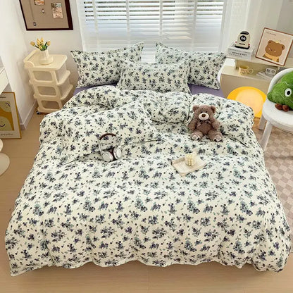 Abstract watercolor pastel green & yellow cute pattern duvet cover bedroom set