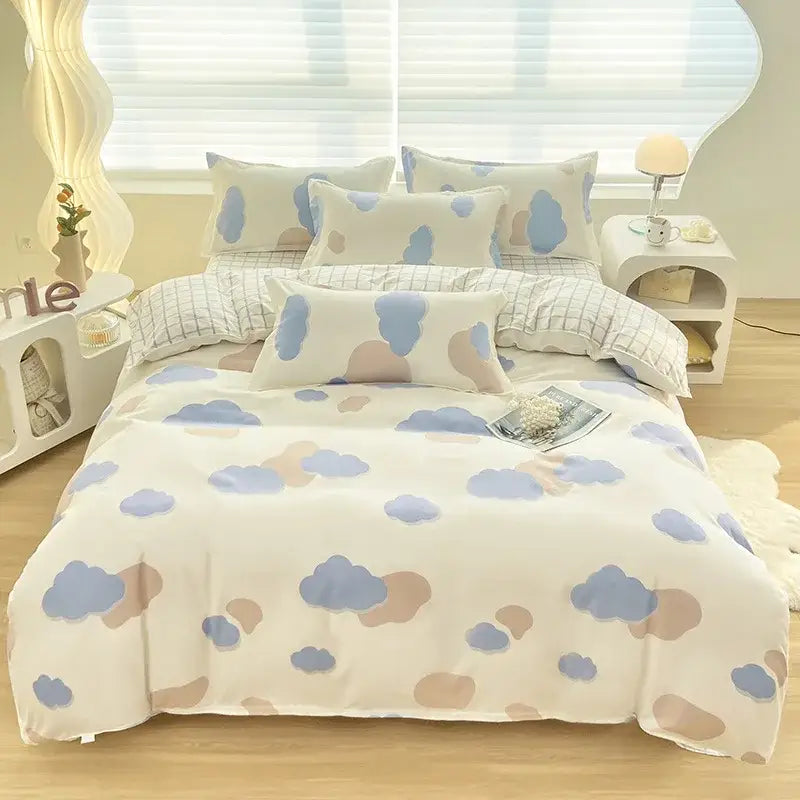 Abstract watercolor pastel green & yellow cute pattern duvet cover bedroom set