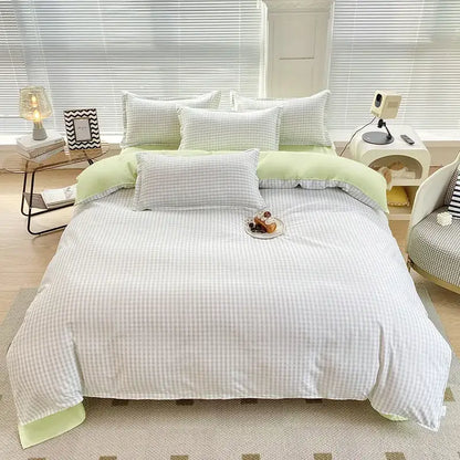 Abstract watercolor pastel green & yellow cute pattern duvet cover bedroom set