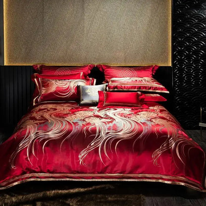 Abstract wave embroidered black satin duvet cover set bedroom decor