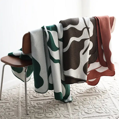 Abstract wavy jacquard imitation cashmere throw blanket living room