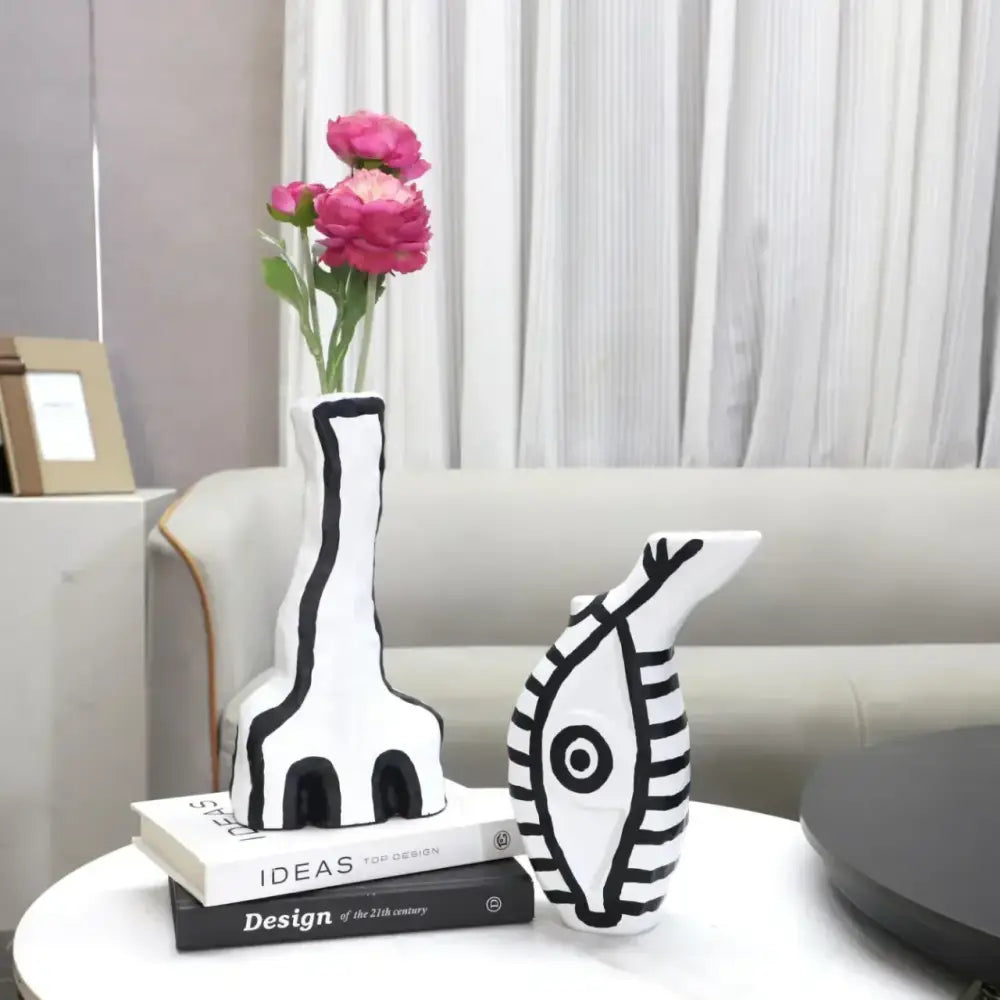Abstract white and black geometric eye pattern vase living room decor