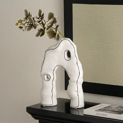 Abstract white & black geometric ceramic vase living room decor
