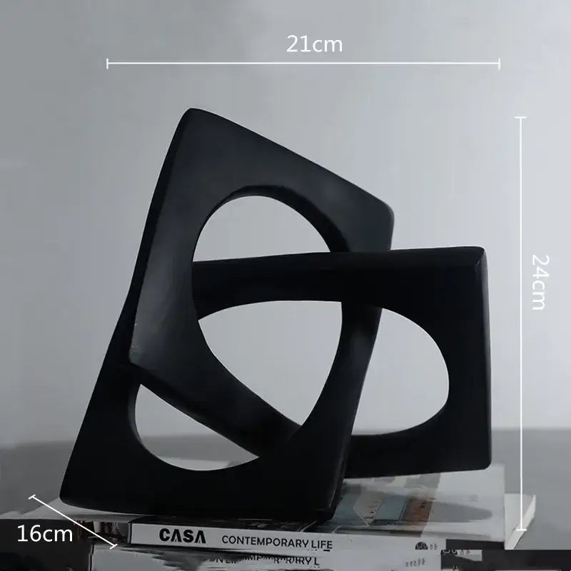 Abstract white ceramic geometric cross square ring bookends living room