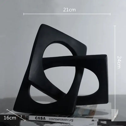 Abstract white ceramic geometric cross square ring bookends living room