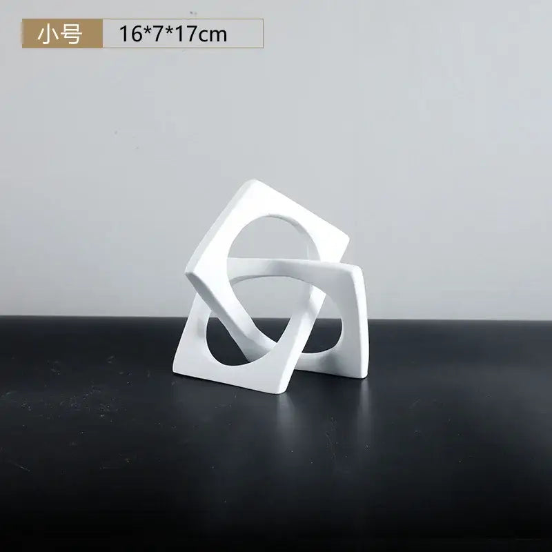 Abstract white ceramic geometric cross square ring bookends living room