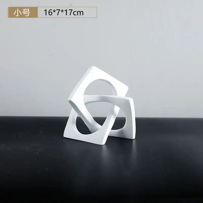 Abstract white ceramic geometric cross square ring bookends living room