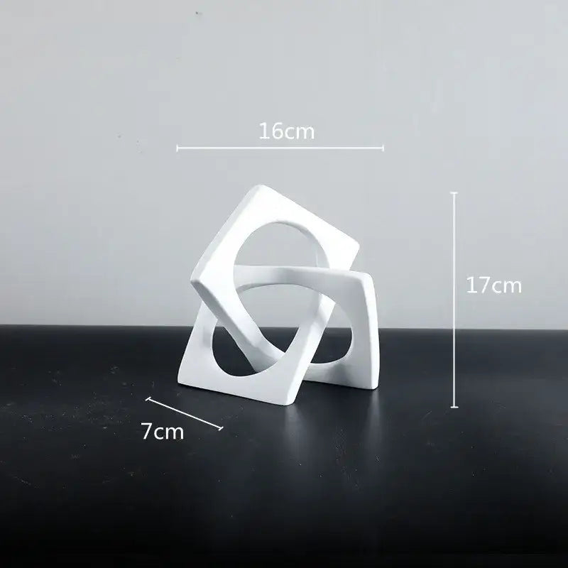 Abstract white ceramic geometric cross square ring bookends living room