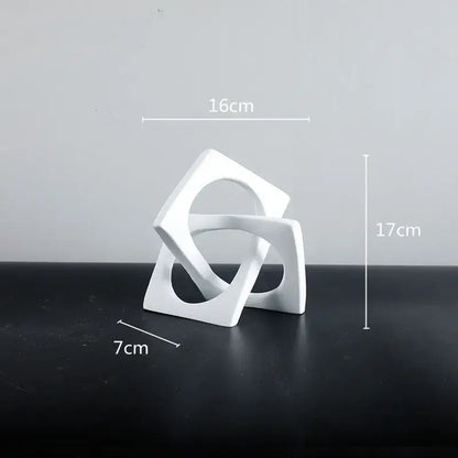 Abstract white ceramic geometric cross square ring bookends living room
