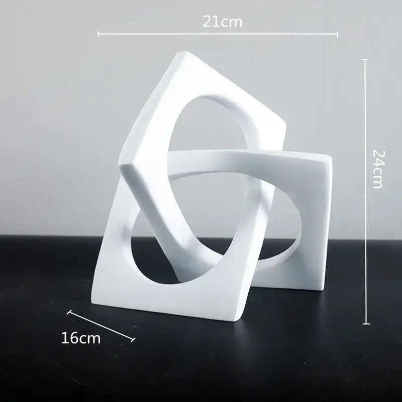 Abstract white ceramic geometric cross square ring bookends living room