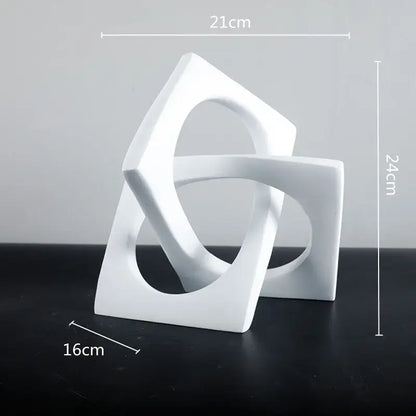 Abstract white ceramic geometric cross square ring bookends living room