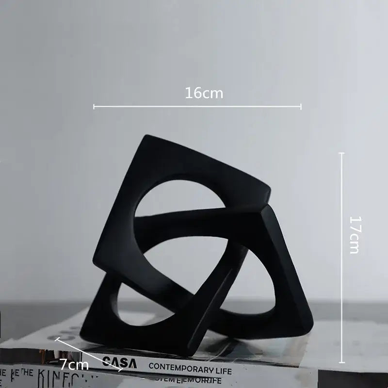 Abstract white ceramic geometric cross square ring bookends living room