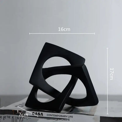 Abstract white ceramic geometric cross square ring bookends living room