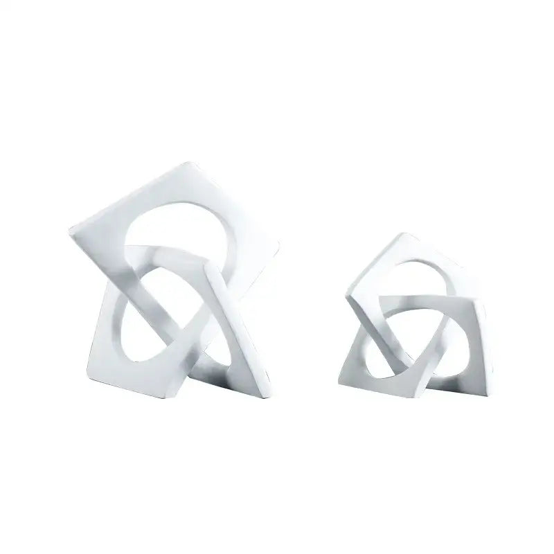 Abstract white ceramic geometric cross square ring bookends living room