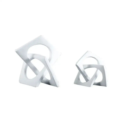 Abstract white ceramic geometric cross square ring bookends living room