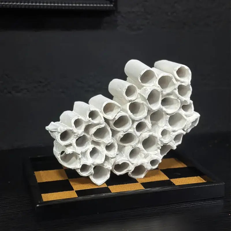 Abstract white ceramic honeycomb mesh conduit sculpture living room decor