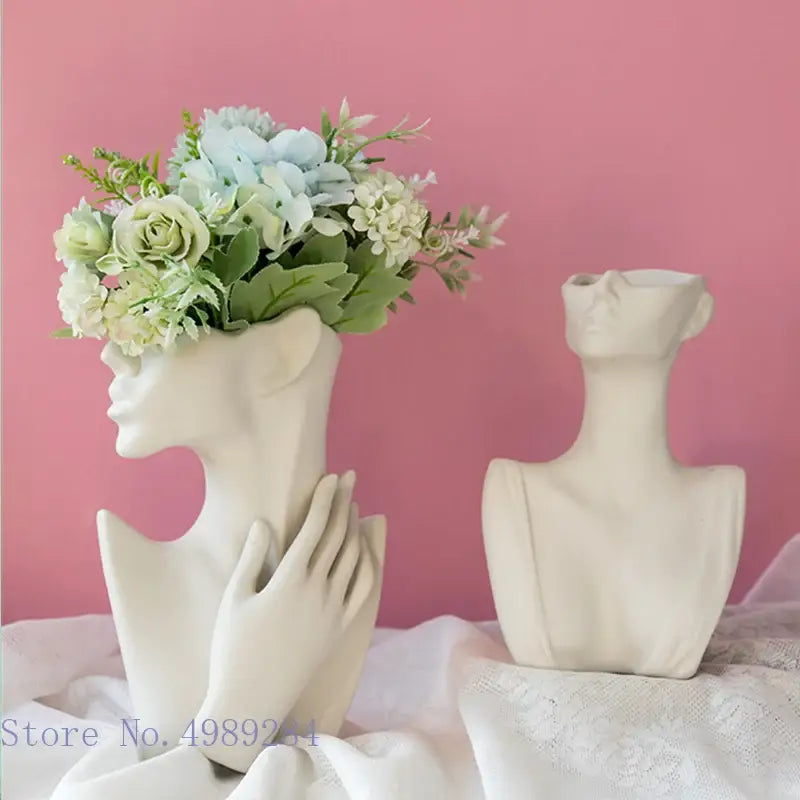 Abstract white ceramic vase portrait ornament living room decor