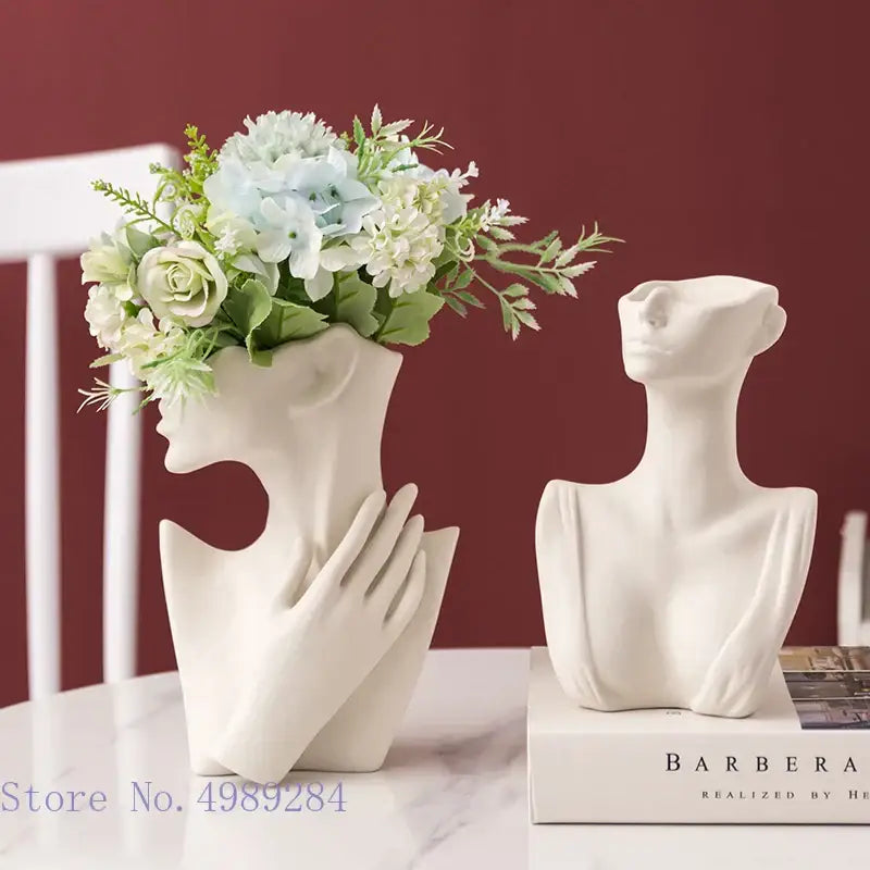Abstract white ceramic vase portrait ornament living room decor