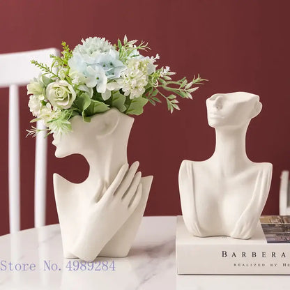 Abstract white ceramic vase portrait ornament living room decor