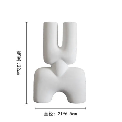 Abstract white geometric ceramic vase for living room decor