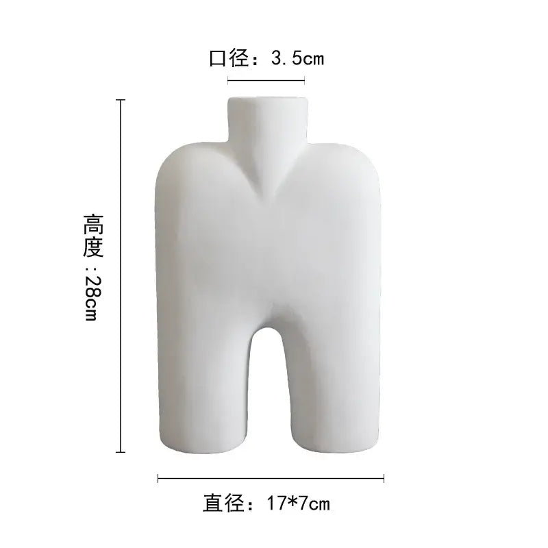 Abstract white geometric ceramic vase for living room decor