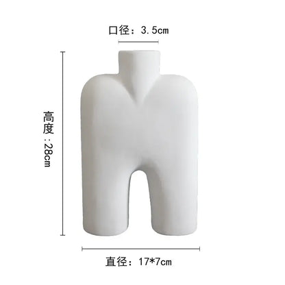 Abstract white geometric ceramic vase for living room decor