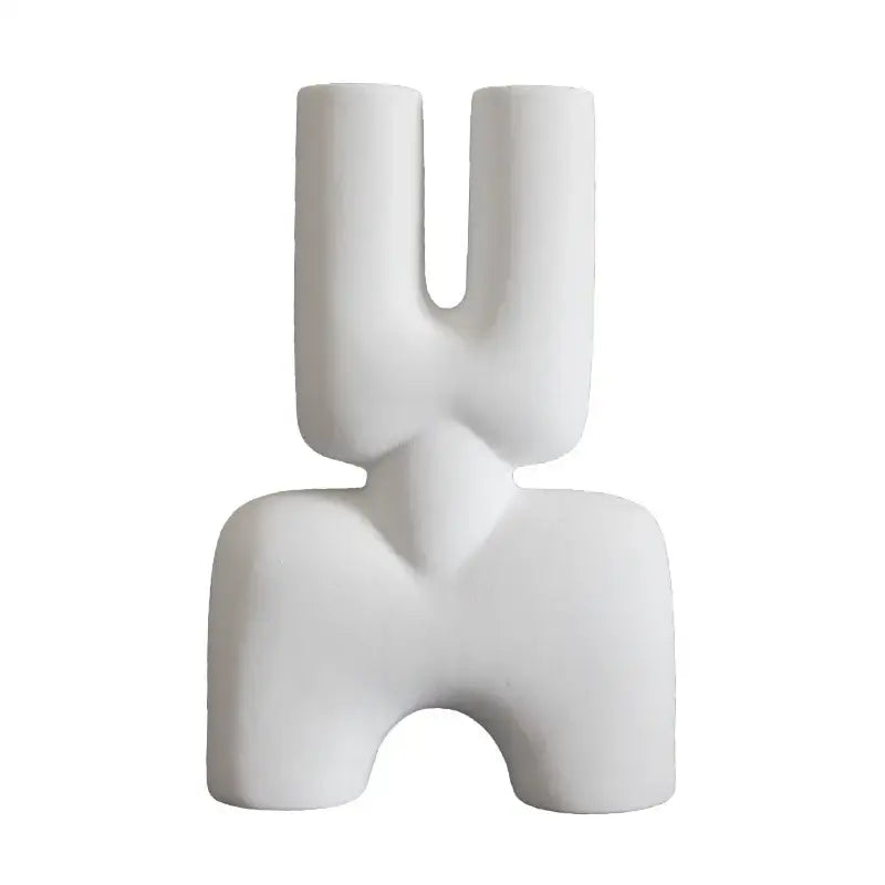 Abstract white geometric ceramic vase for living room decor