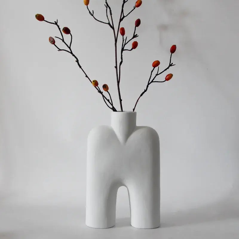 Abstract white geometric ceramic vase for living room decor