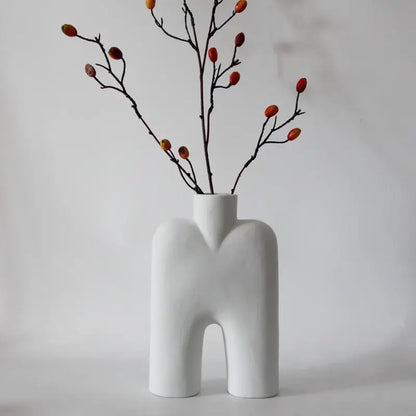 Abstract white geometric ceramic vase for living room decor