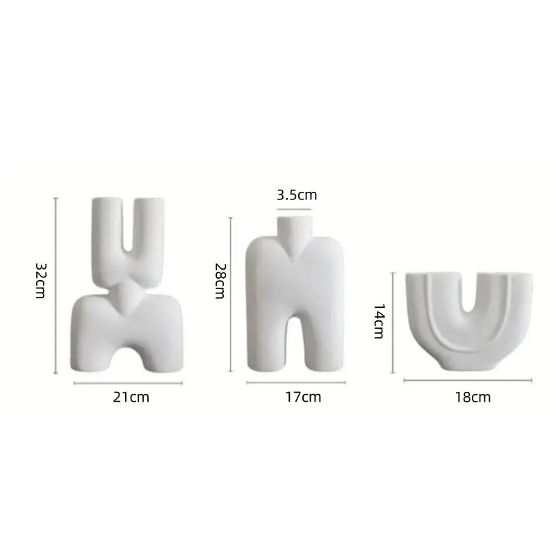 Abstract white geometric ceramic vase for living room decor