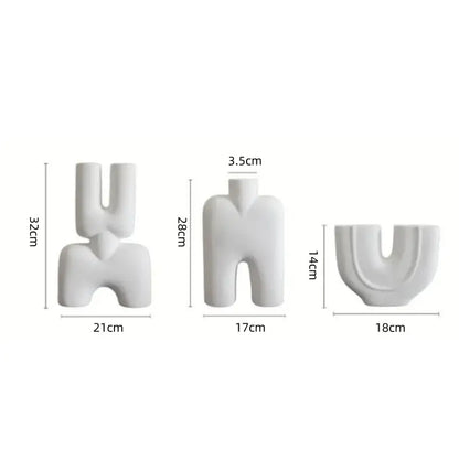 Abstract white geometric ceramic vase for living room decor