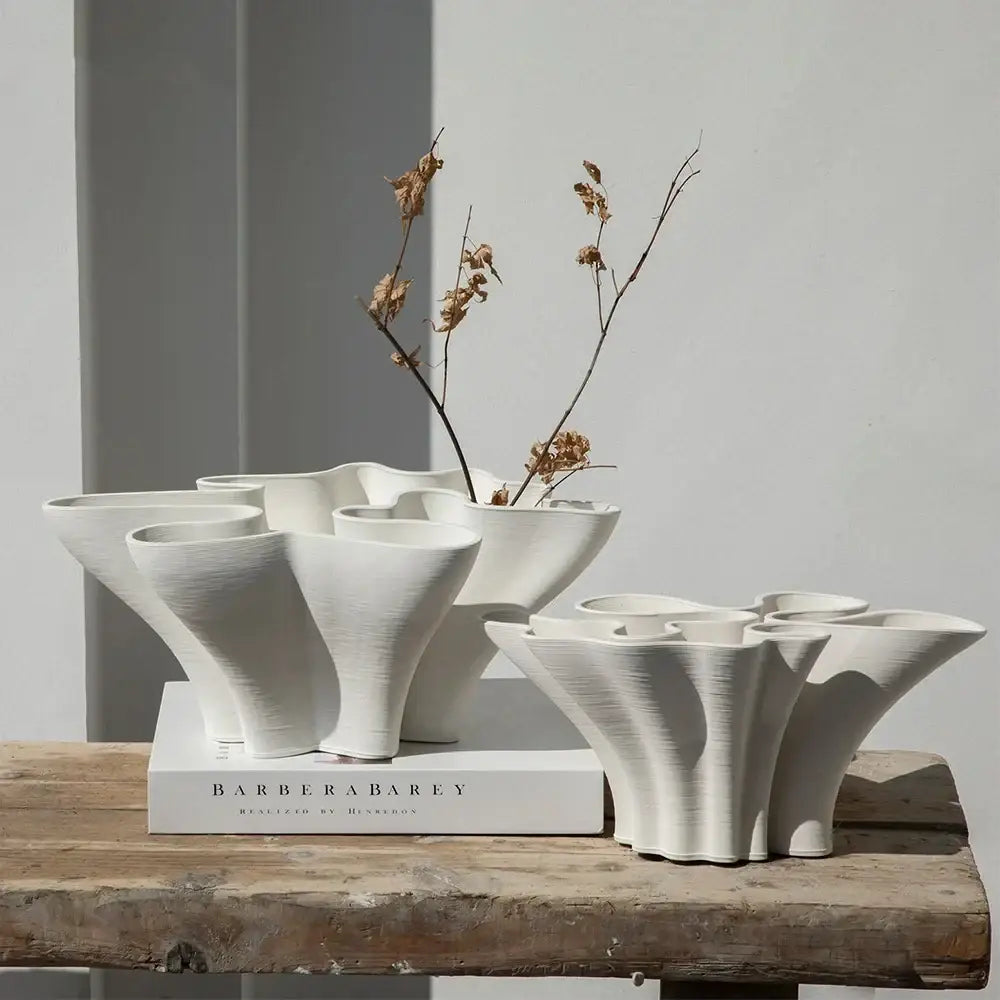 Abstract white geometric fold ceramic vase living room sculpture