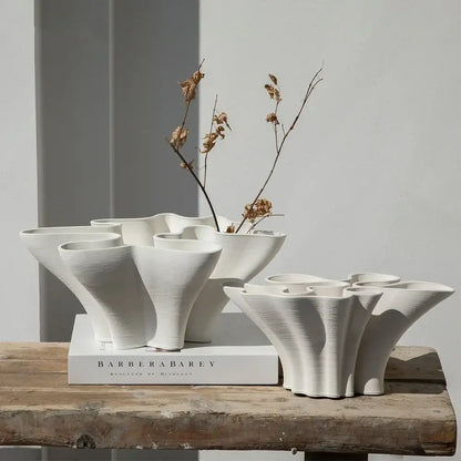 Abstract white geometric fold ceramic vase living room sculpture