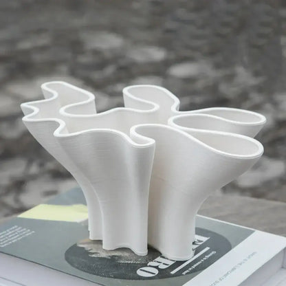 Abstract white geometric fold ceramic vase living room sculpture